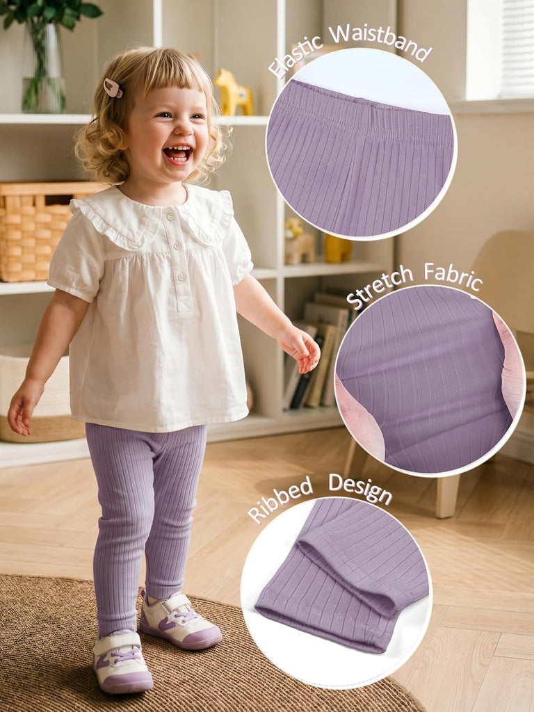 5 Pack Baby Girls Leggings Cotton Ribbed Toddler Pants