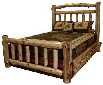 Barn USA - Platform Bed-Red Cedar Log- Amish Made with Double Top Rail and Footboard