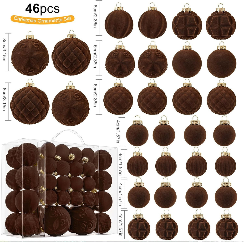 Velvet Christmas Ball Ornaments - 46pcs Flocked Christmas Tree Decorations Set Assorted Shatterproof Hanging