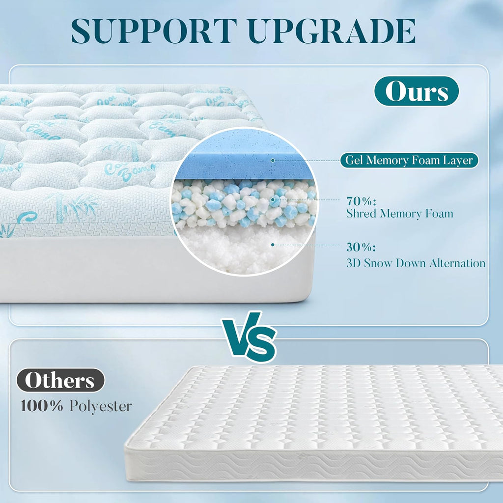 King Mattress Topper, Cooling Gel Memory Foam Topper for Hot Sleepers | Bamboo-Derived Breathable Fabric, Soft