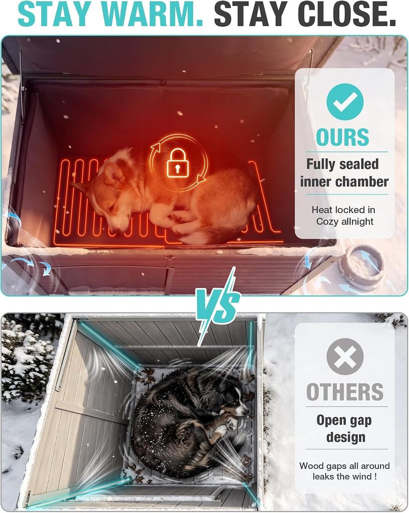 Feral Dog House Outdoor, Anti Bite Iron Frame Dog Kennel, Wood Warm Pets Home, Insulated Weatherproof Outside Shelter
