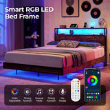 Full Bed Frame with 2-Tier Storage Headboard