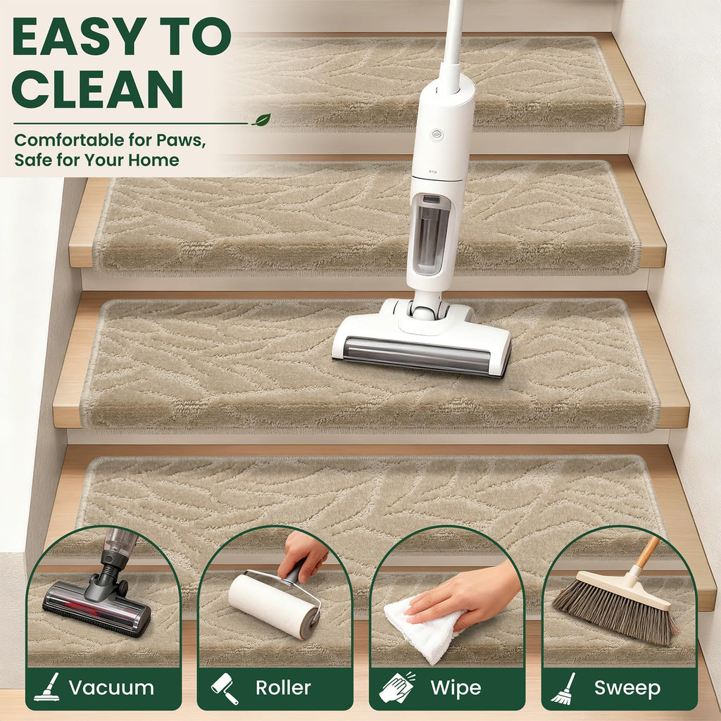 Bullnose Stair Treads for Wooden Steps, Indoor, 7Pcs, Beige