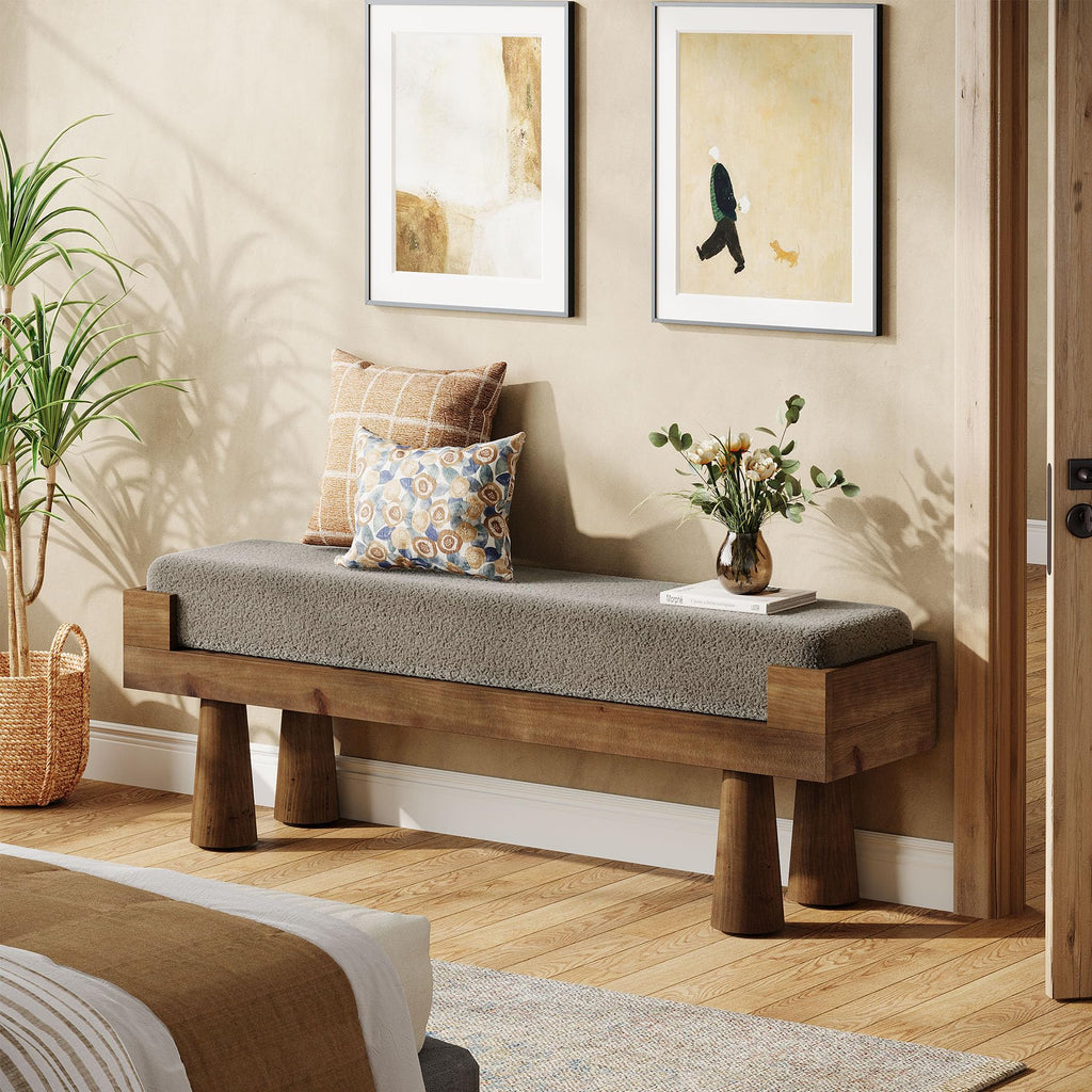 Upholstered Entryway Bench, Shoe Bench with Solid Wood Legs