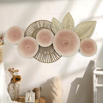 Boho Rattan Wall Decor - 3D Leaf Woven Hanging Wall Sculptures Art, 40"x24" Farmhouse Home Decor, Coastal Boho Wall