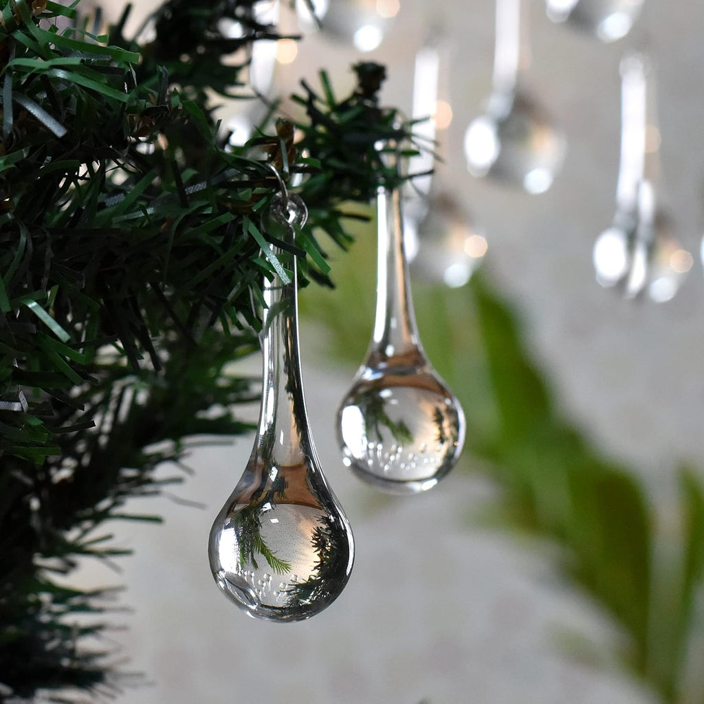 Clear Glass Teardrop Christmas Ornaments Home Décor - Set of 20