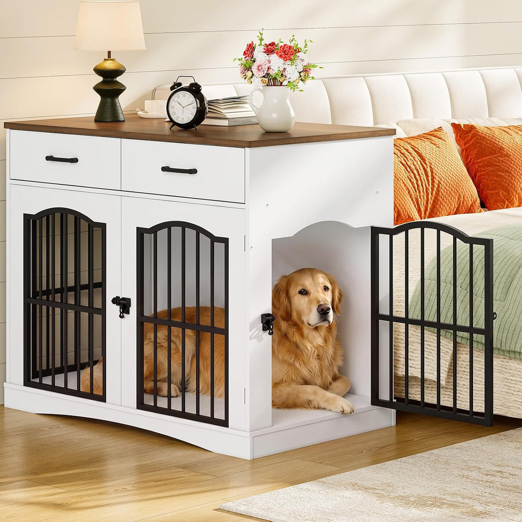 Dog Crate Furniture, 39.4'' Wooden Dog Kennel Indoor with Storage
