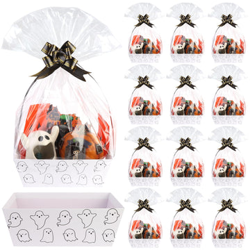 36Pcs 12 Pack Halloween Basket Boo Basket Set 8x10inch Ghost Baskets for Gifts Empty to Fill with Baskets Empty Bags