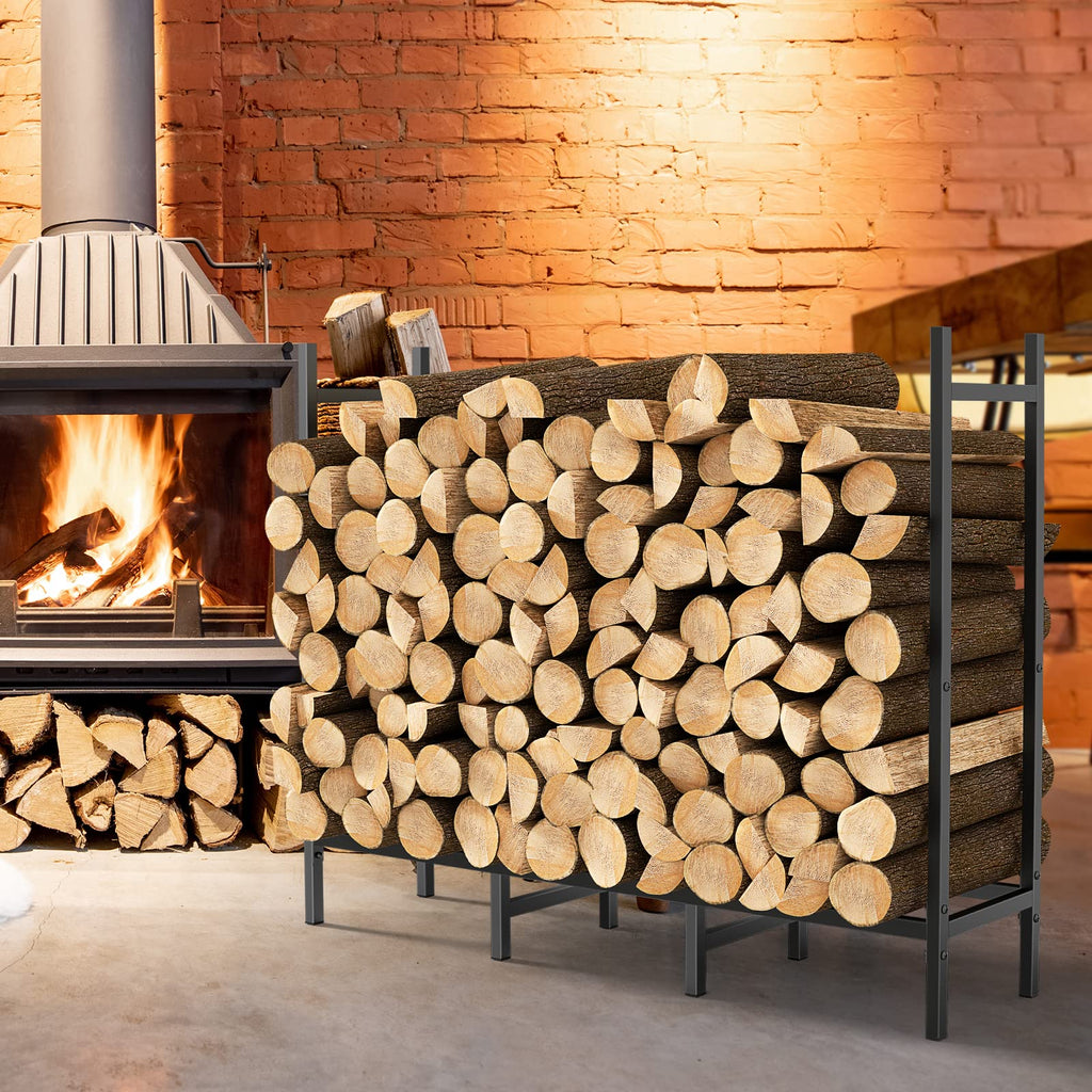4FT Firewood Rack Holder for Fireplace, Adjustable Log Stand for Storage