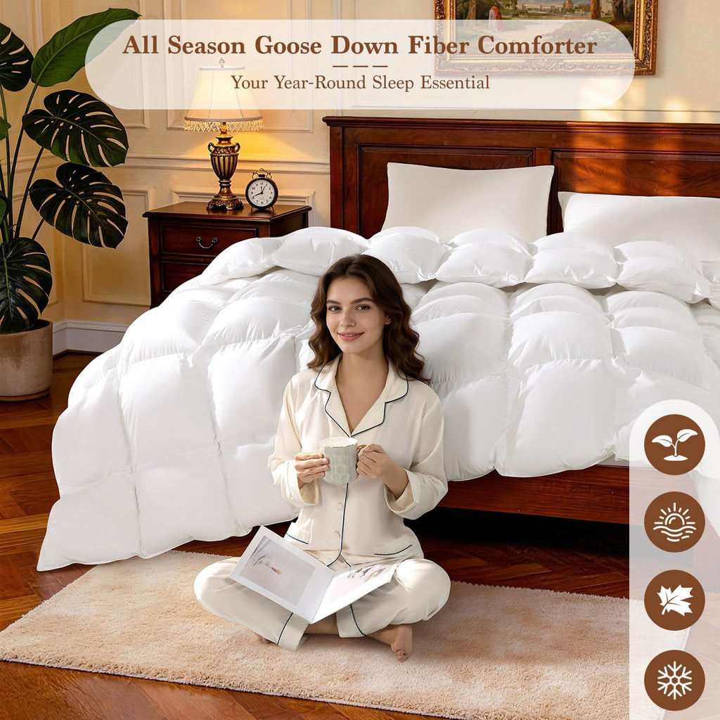 Goose Down Comforter Oversize King Size, 600 TC Cotton Cover