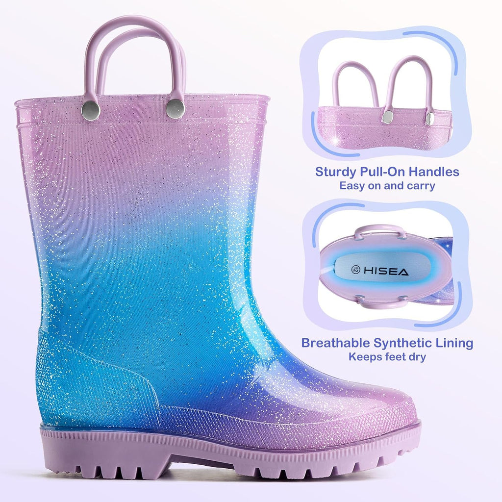 Toddlers Kids Rain Boots Sparkly Glitter Waterproof Rubber Mud Shoes