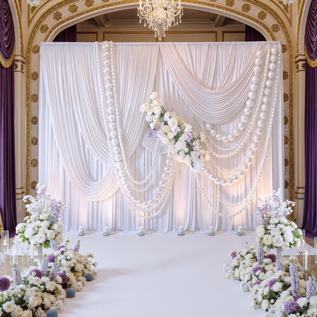 10x10 ft Wrinkle Free White Backdrop Curtains for Parties, Polyester Photo Backdrop Drapes 2 Panels 5x10ft for