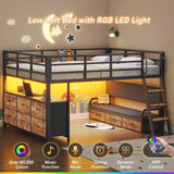 Full Low Loft Bed with Desk,Full Bed Frame with 9 Storage Drawers