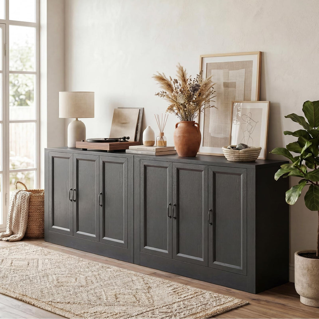 39" W Modern Buffet Cabinet with 3 Doors 4 Zones, Modular Sideboard with Thickened Frame & Adjustable Shelves, Sturdy
