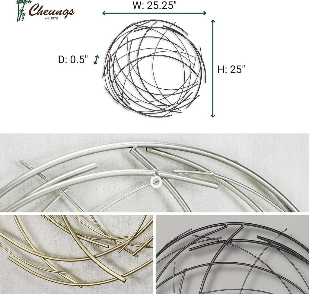 Denine Abstract Round Metal Wall Art - Handcrafted Modern 25" Silver Sculpture