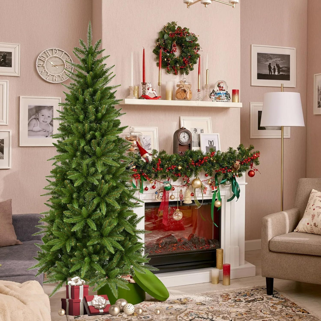 Artificial Pencil Christmas Tree Hinged Realistic Slim Xmas Tree