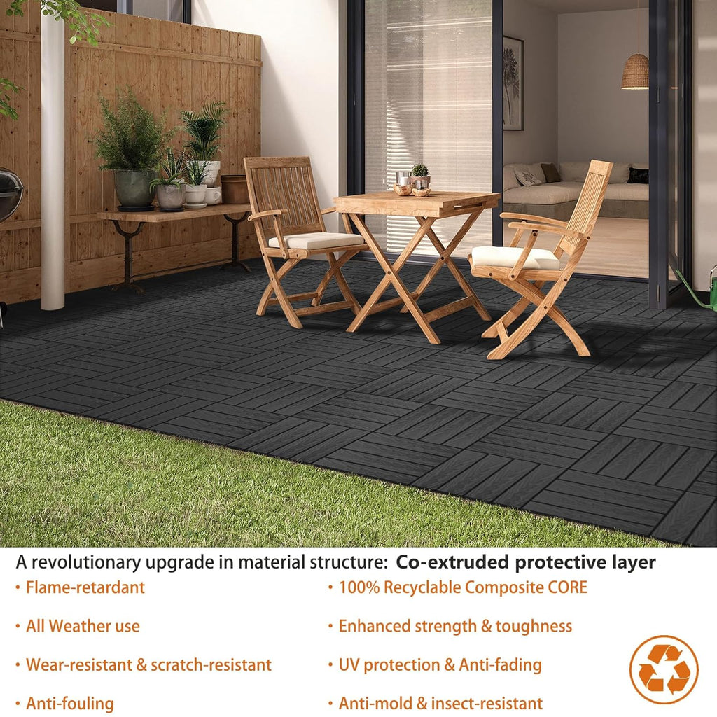 Polymer Composite Interlocking Deck Tiles Outdoor,12x12 Thick Composite Patio Floor Tiles Decking Boards for All