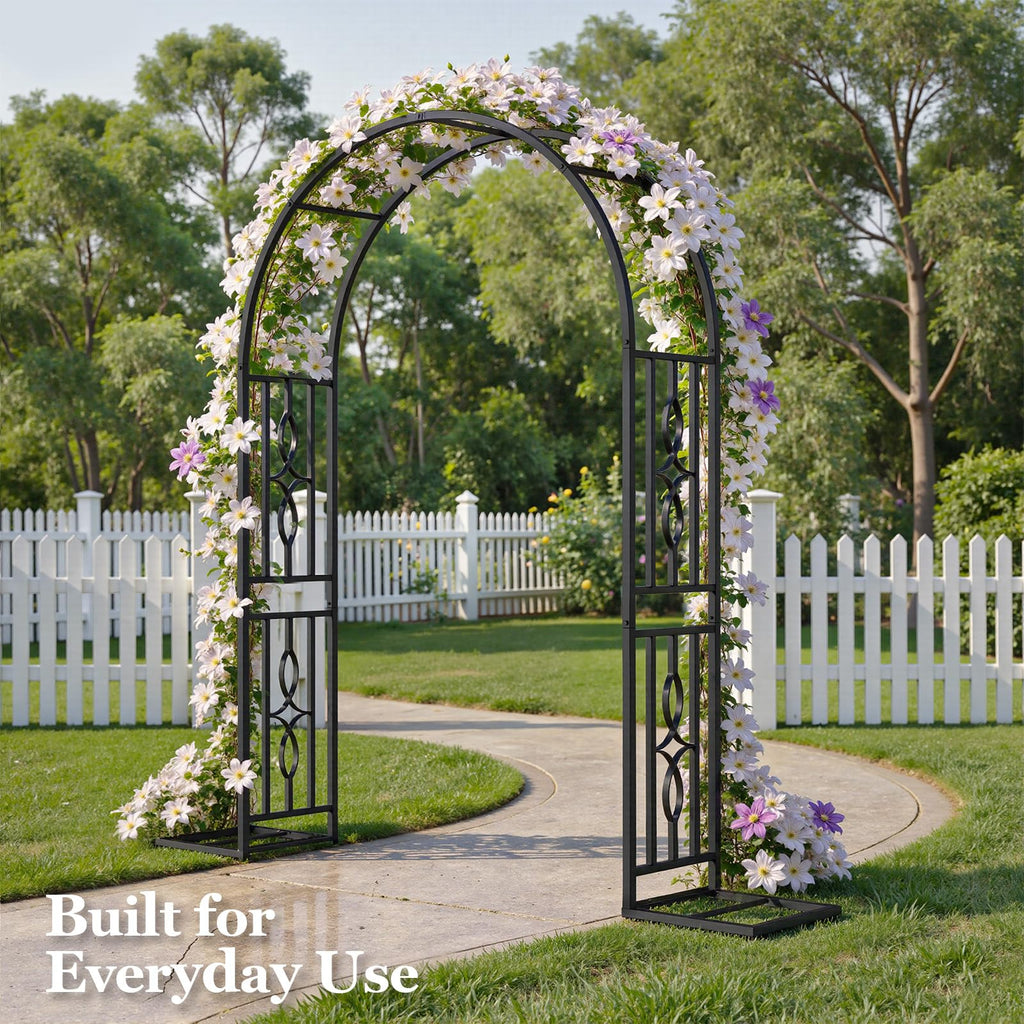 Metal Garden Arch, Heavy Duty Garden Trellis for Climbing Plants, with Enlarged Base for Stability, Ideal for Wedding