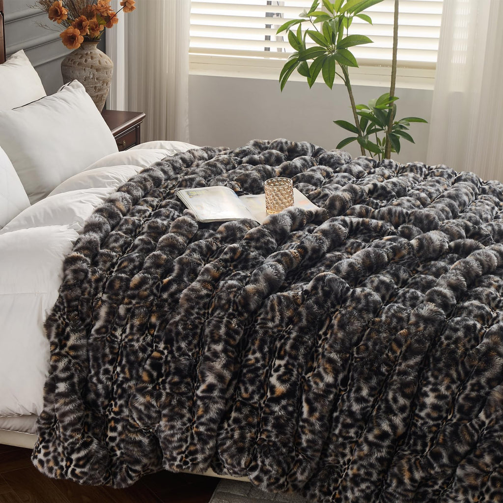 Leopard Grey Bubble Throw Blanket Faux Fur Blanket 51''x63''