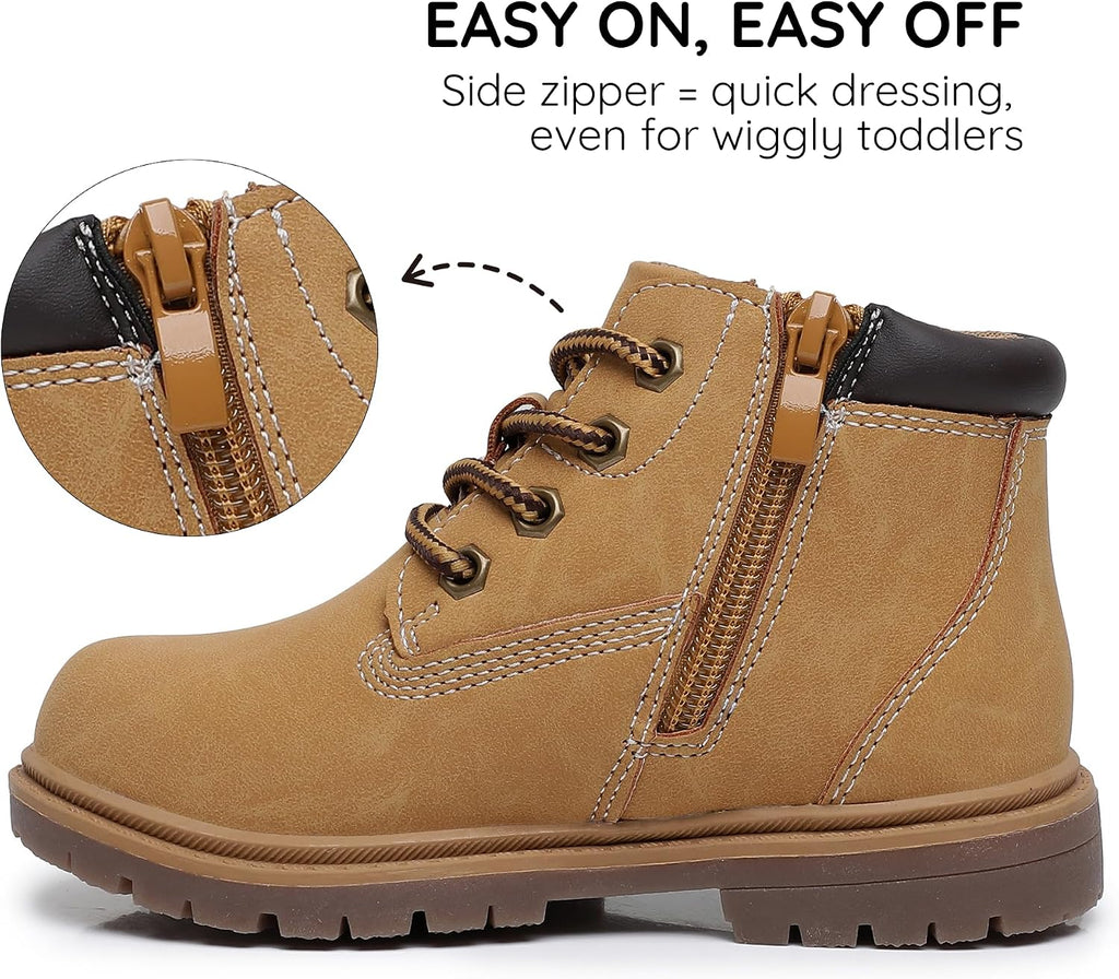 Toddler Boys Boots Brown Work Fall Boots with Side Zipper