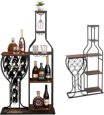 5-Tier Wine Rack Freestanding Floor, 11 Bottles Modern Wooden Wine Holder-Storage Cabinet Bar, Kitchen, Dining Room