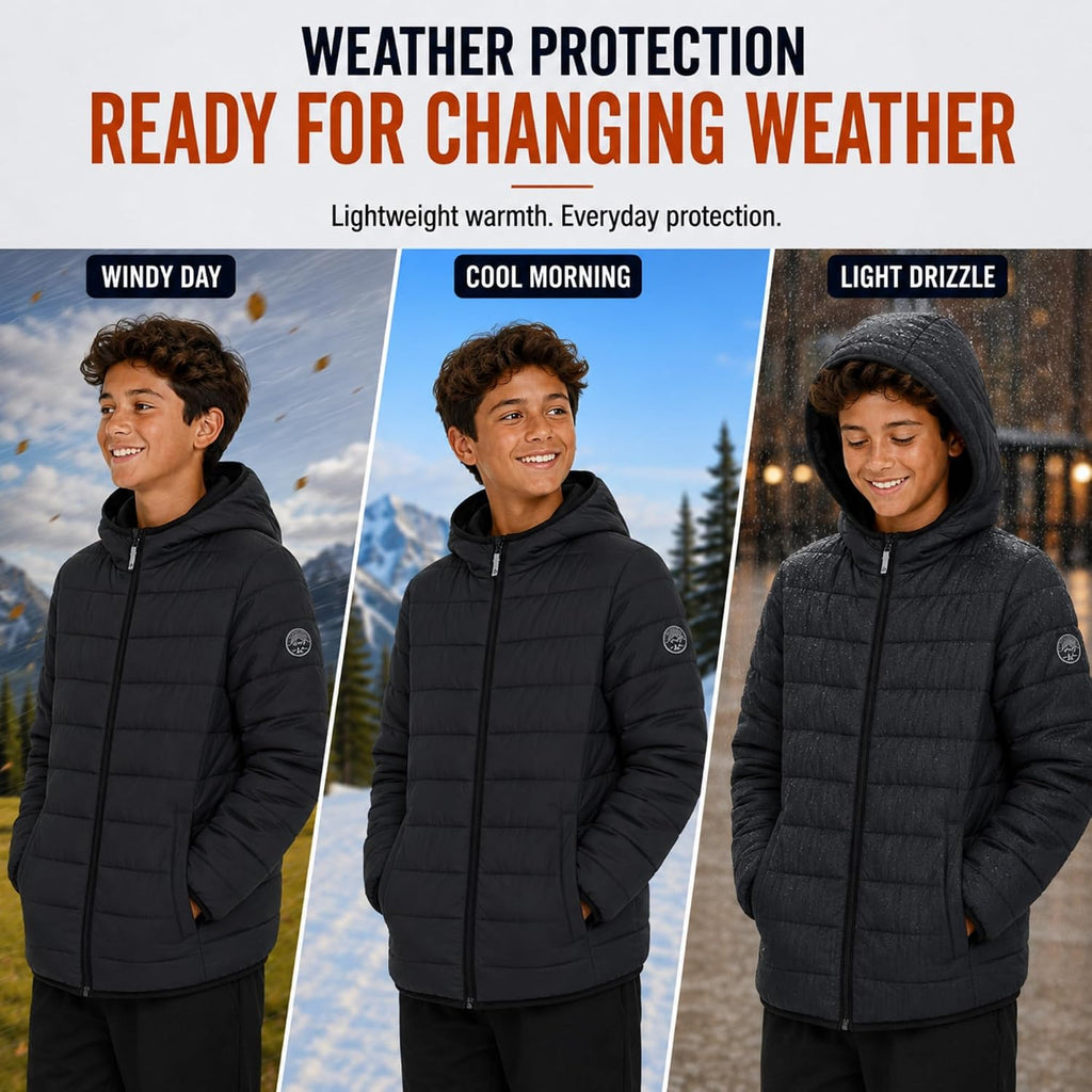 Packable Puffer Jackets for Boys, Hooded Boys Winter Coat Outerwear
