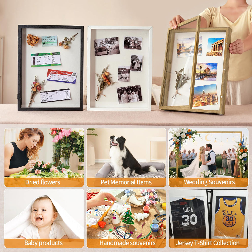 12x16 Brown Deep Shadow Box Picture Frame with Polished Plexiglass