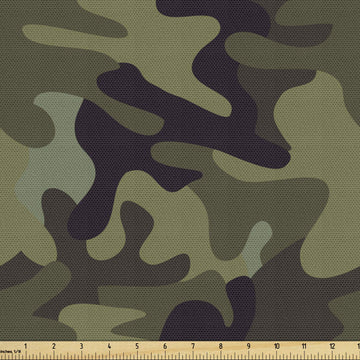 Khaki Fabric by The Yard, Repeating Pattern with Stain Look Camouflage Motif, Decorative Fabric for Upholstery and