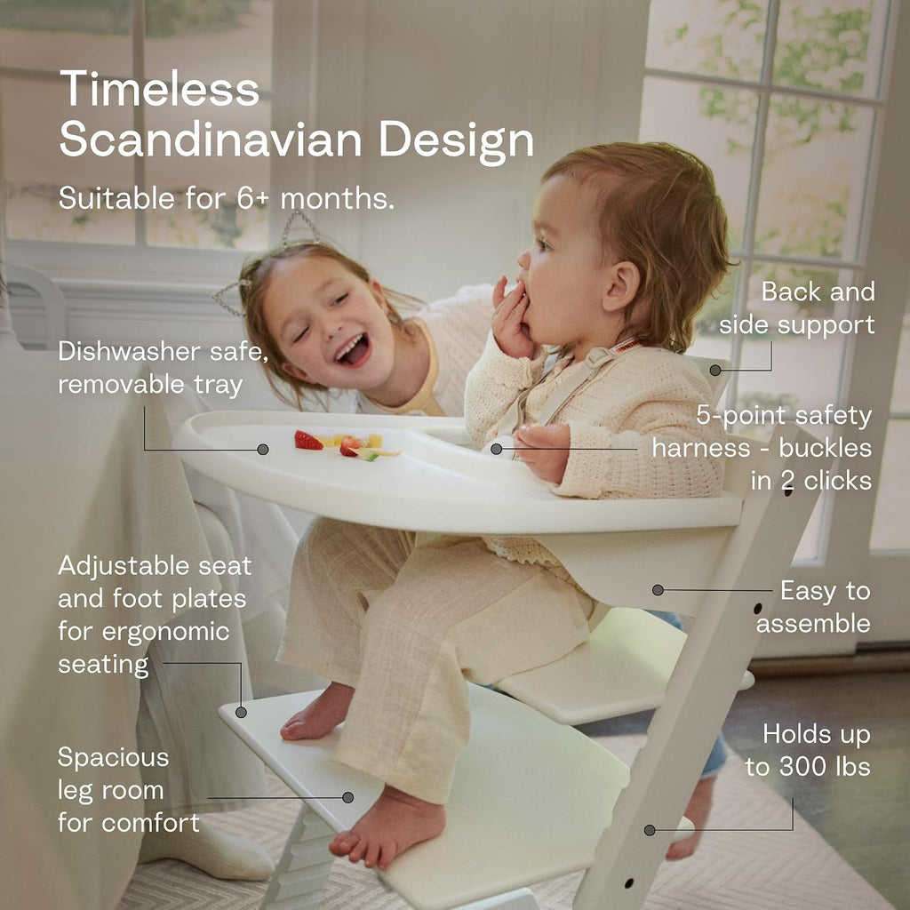 Tripp Trapp High Chair White with White Tray Signature Edition Includes Chair + Tray + Baby Set with Removable