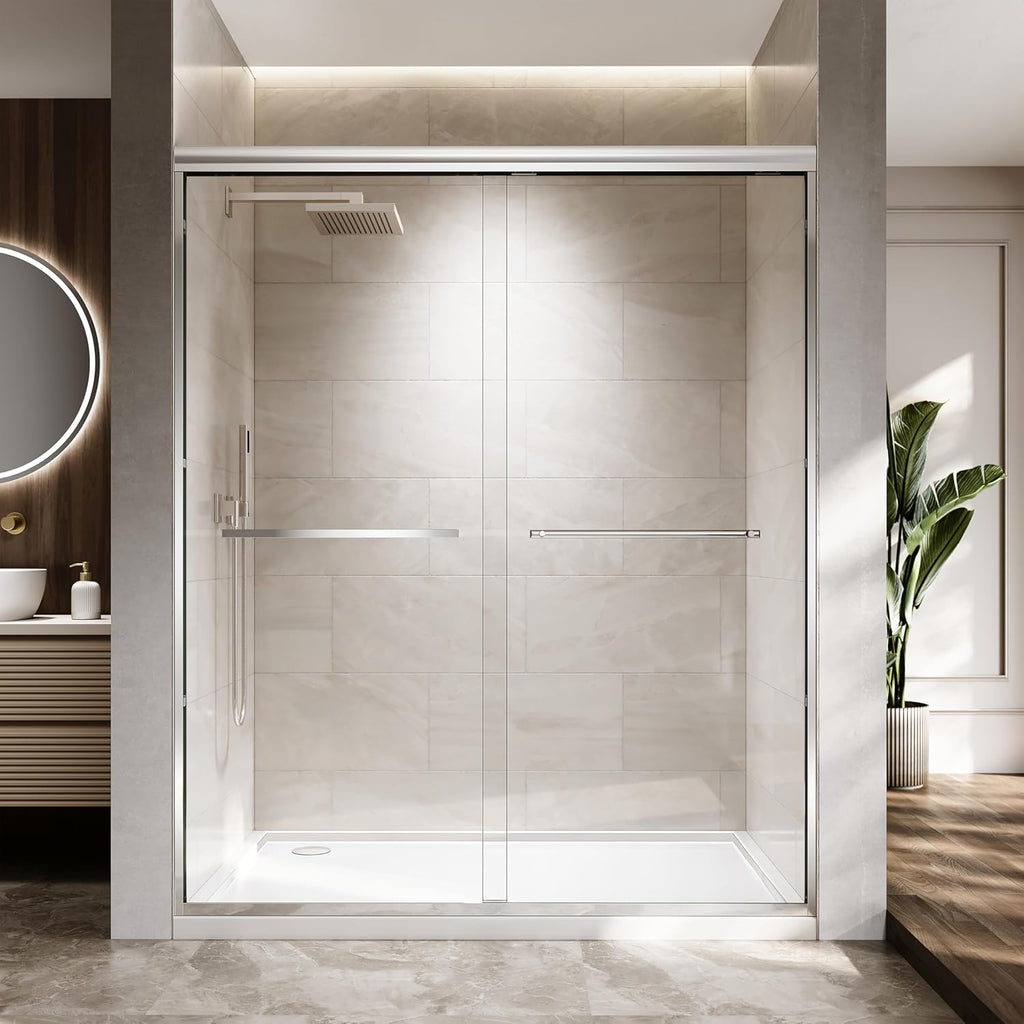 56-60" W x 72" H Semi-Frameless Bypass Sliding Shower Door, Easy-to-Clean Treated Clear Tempered SGCC Glass