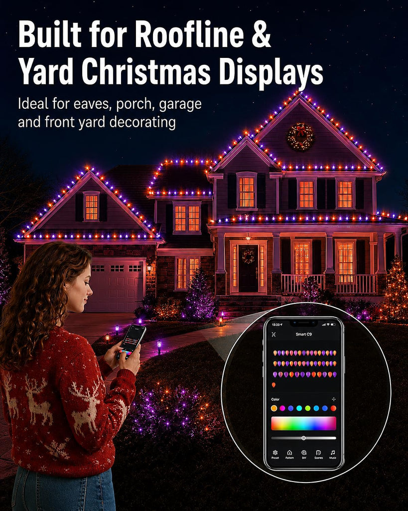 118FT 150 LED Smart C9 Christmas Lights Outdoor, RGB, App Controlled