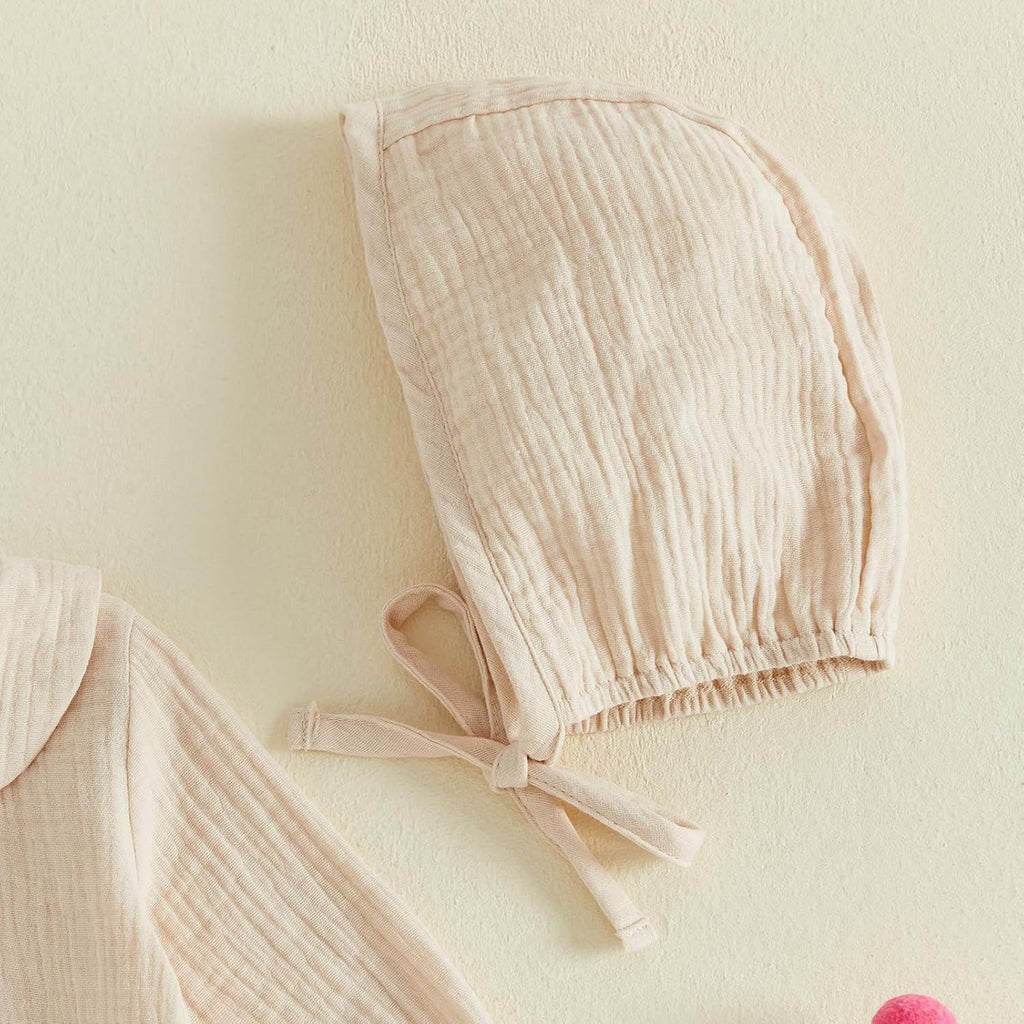 Newborn Coming Home Outfit Girl Baby Muslin Romper with Hat Hospital Set