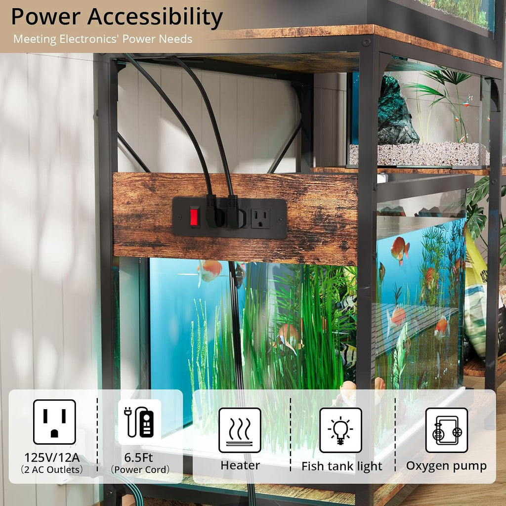 20-29 Gallon Fish Tank Stand with Power Outlet, Aquarium Stand, Brown