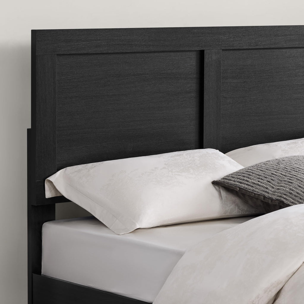 Wood Bed Frame with Headboard and Footboard, Black, King