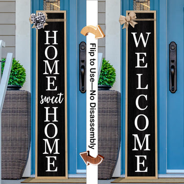 Outdoor 2in1 Welcome Sign for Front Door 45"X9" Wood Black
