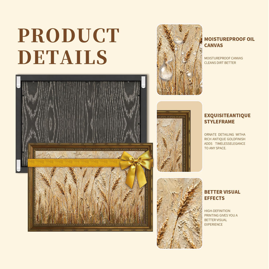 Textured Golden Wheat Ears Vintage Farmhouse Wall Art Room