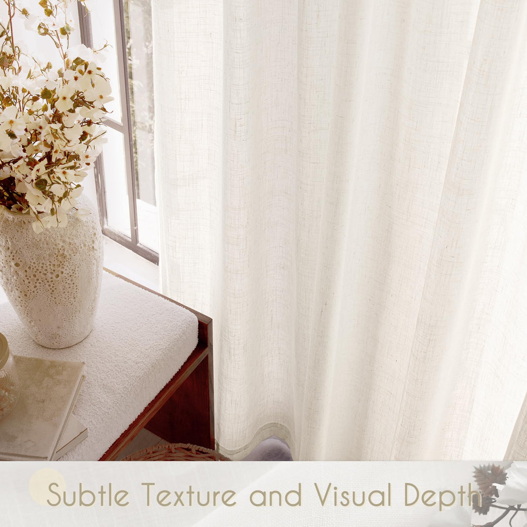 96 inch Long Linen Curtains 2 Panels Back Tab Cream Ivory Light Filtering Semi Sheer Curtain 96 inches Long Boho