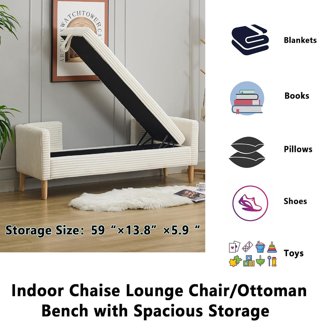 Corduroy Bed End Ottoman Bench with Storage,Upholstered Storage Benches with Back and Arms,65.35" Long Armed Storage