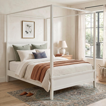 Rustic Farmhouse 4-Poster Canopy Platform Bed with Headboard