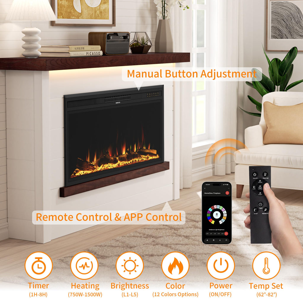 60" Electric Fireplace with Mantel, Fireplace TV Stand with 42"Electric Fireplace Heater, Shiplap-Style Surround with