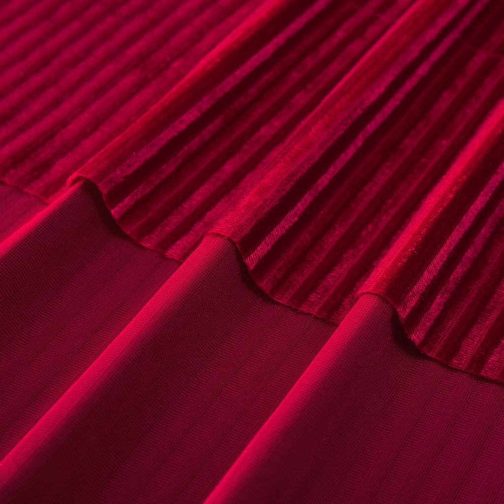 Red Pleated Velvet Stretch Fabric by The Yard, 1 Yard