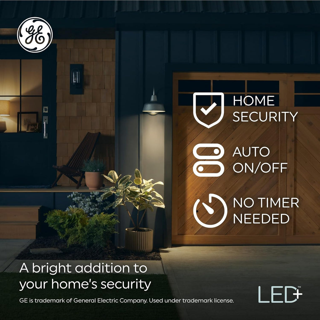 GE LED+ Dusk to Dawn LED Light Bulbs, 15 Watts, Automatic On/Off PAR38 Outdoor Floodlight, Daylight (3 Pack)