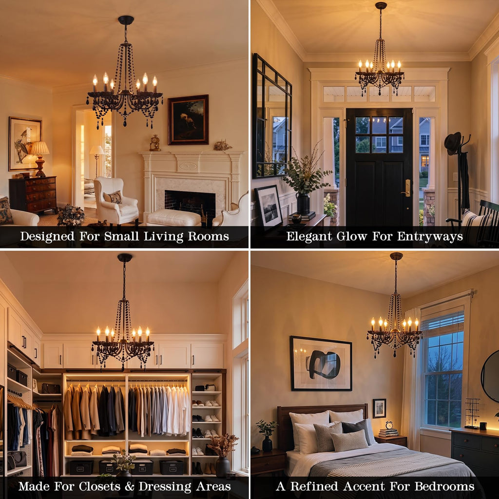 Crystal Black Chandeliers 6 Light Gothic Candle Chandelier