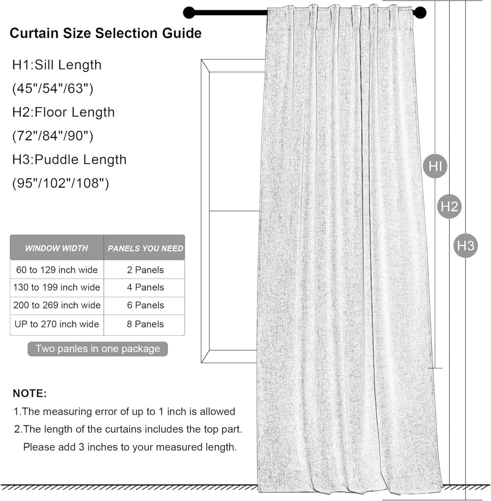 Linen 100% Blackout Curtains 96 inches Long for Bedroom Living Room Darkening Full Black Out Rod Pocket Back Tab