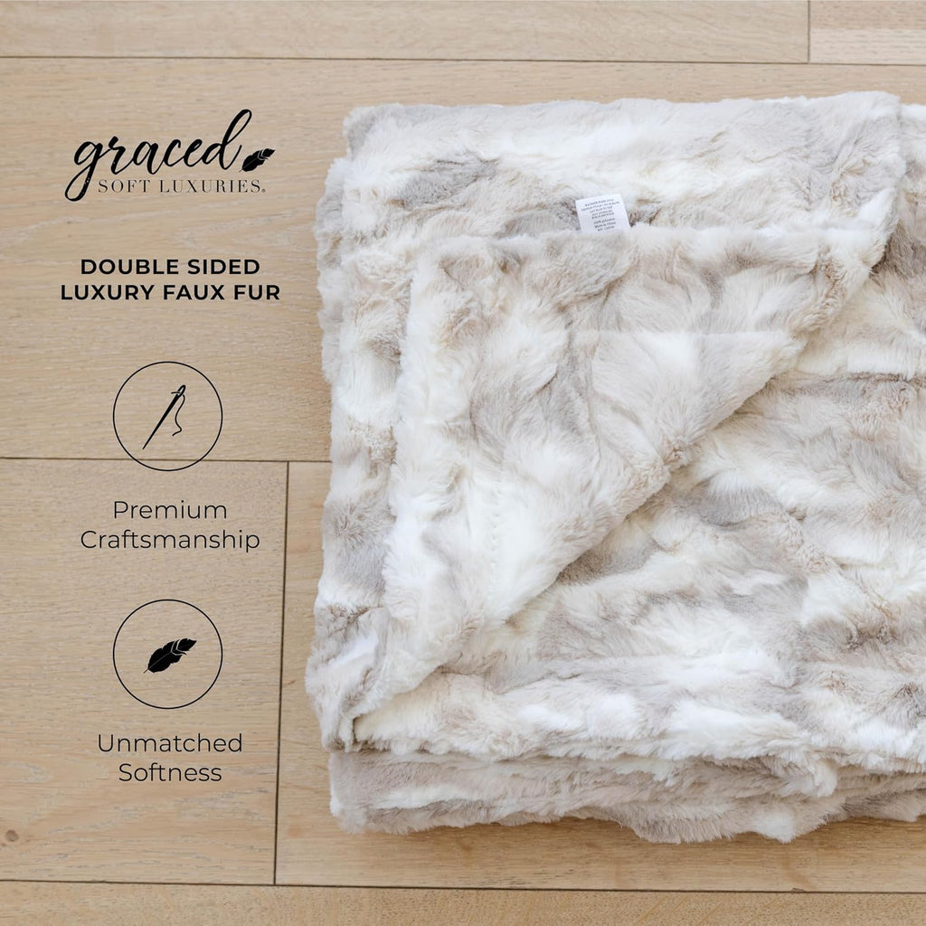 Faux Fur Throw Blanket Soft Marbled Ivory XL 60x80 | Soft faux fur throw blanket with textured design for cozy
