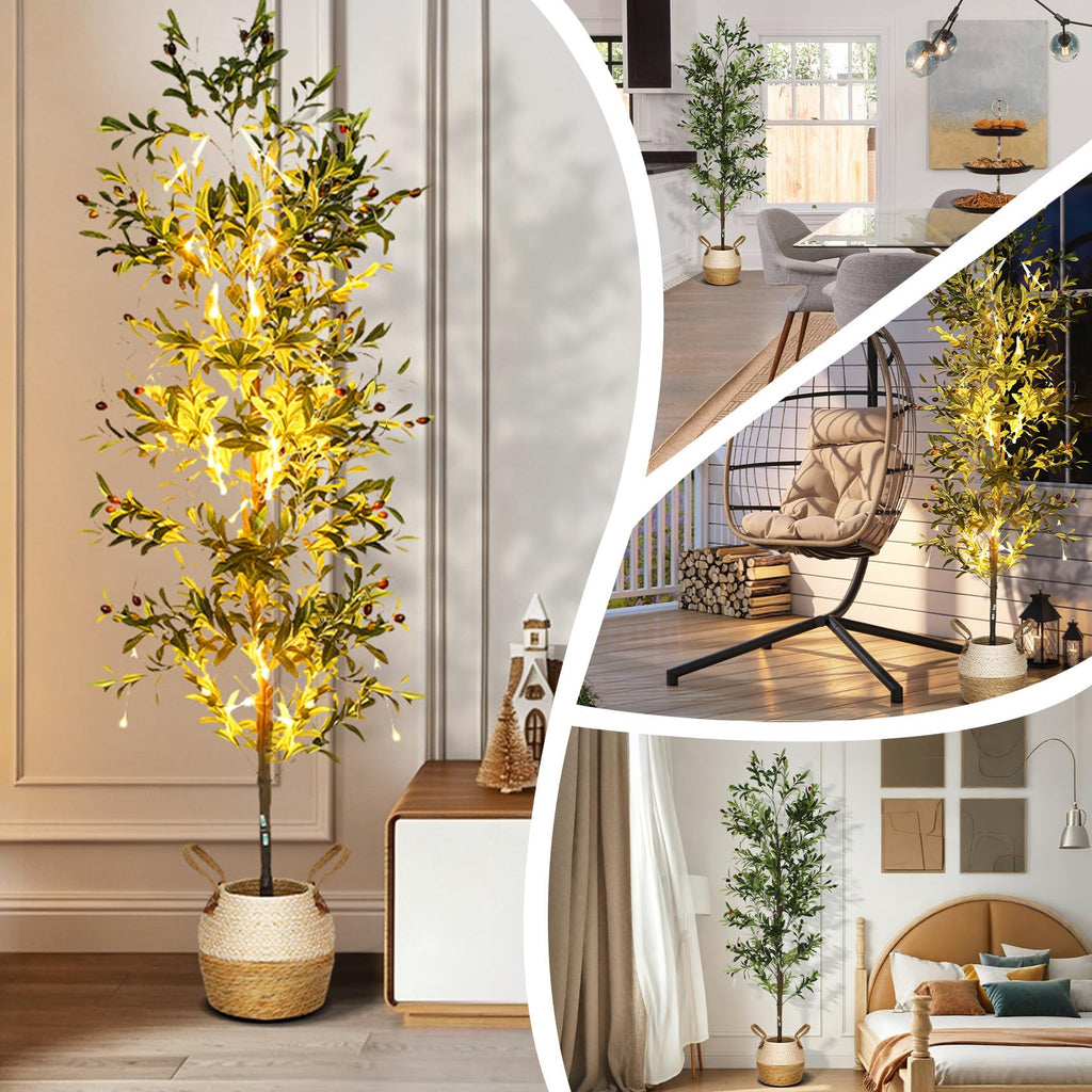 6FT Artificial Olive Tree Indoor with Lights & Planter, Dimmable