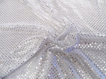 Fabric Stretch Glitter Mesh Sequin Dots White and Silver Sheer Sparkle L46