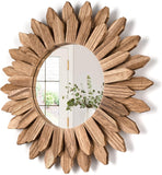 Wall Mirror Decorative 12 inch Rustic Wood Mirror Sunburst Boho Mirror Bedroom Living Room Bathroom House Warming
