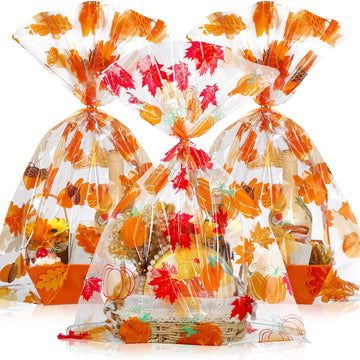 30 Pcs Large Fall Cellophane Gift Basket Bags Bulk 19.7" x 27.6"