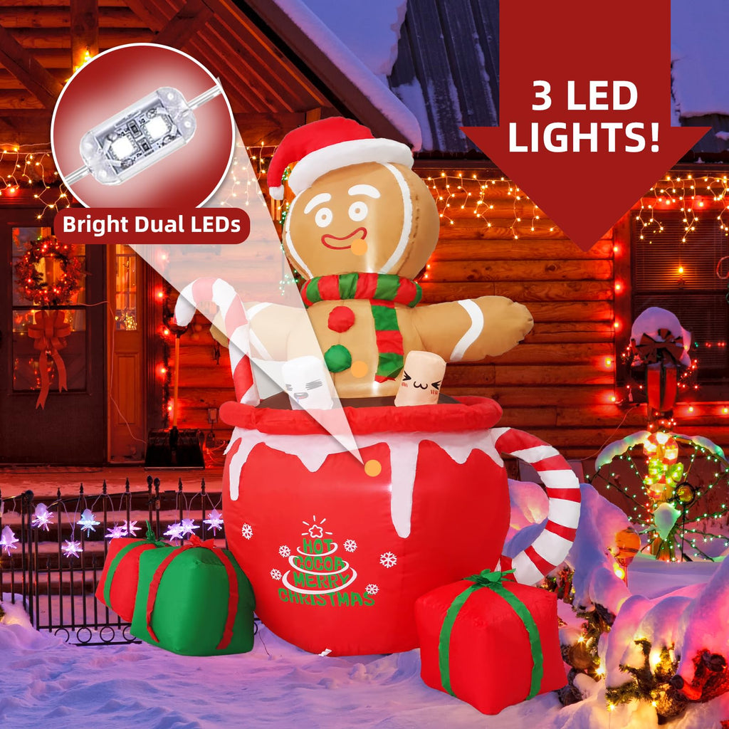6ft Gingerbread Christmas Inflatable Outdoor Decoration, Christmas Outdoor Decoration Blow up Gingerbread Mug Yard